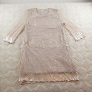 ❤️🔥Garnet Hill - Blush Tiered Sequin Mesh Dress - 16